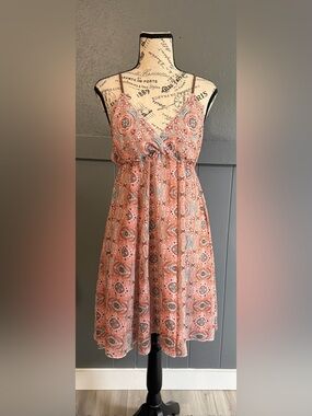 Coral Paisley Maxi Dress with V-Neck